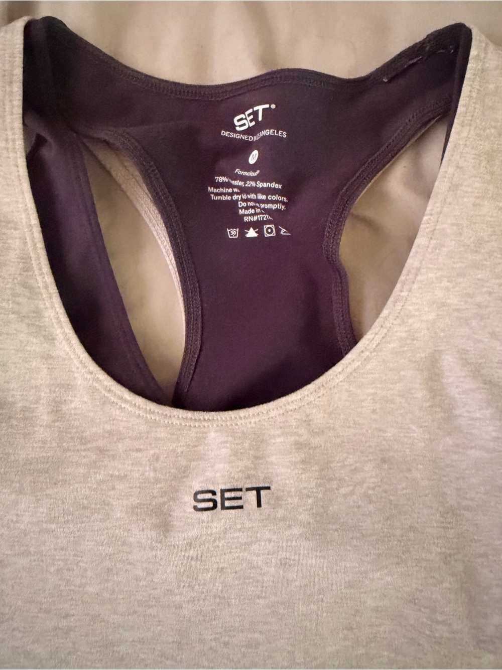SET active bodysuit, Women's Racerback body suit with Built-In Bra - Light Gray
